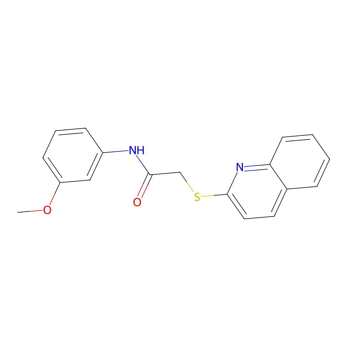 N-(3-methoxyphenyl)-2-(quinolin-2-ylthio)acetamide molecular structure, CAS 670273-97-9