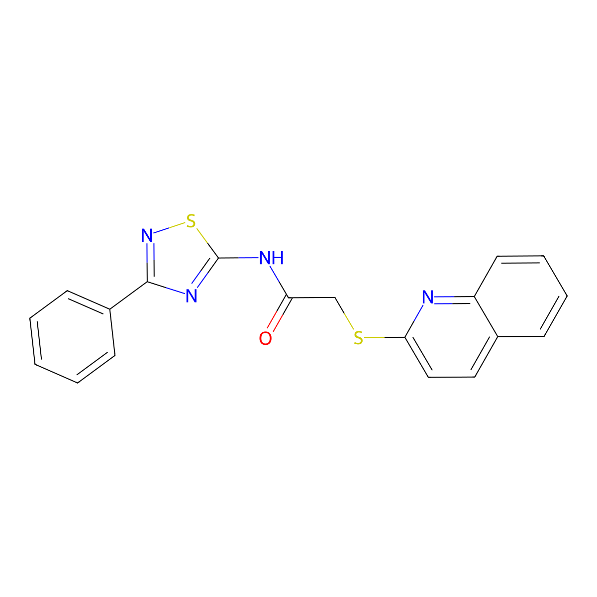 N-(3-phenyl-1,2,4-thiadiazol-5-yl)-2-quinolin-2-ylsulfanylacetamide molecular structure, CAS 670273-99-1