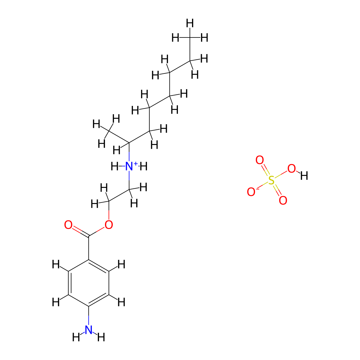 Benzoic acid, p-amino-, 2-((1-methylheptyl)amino)ethyl ester, hydrogen sulfate (2:1) molecular structure, CAS 67031-52-1