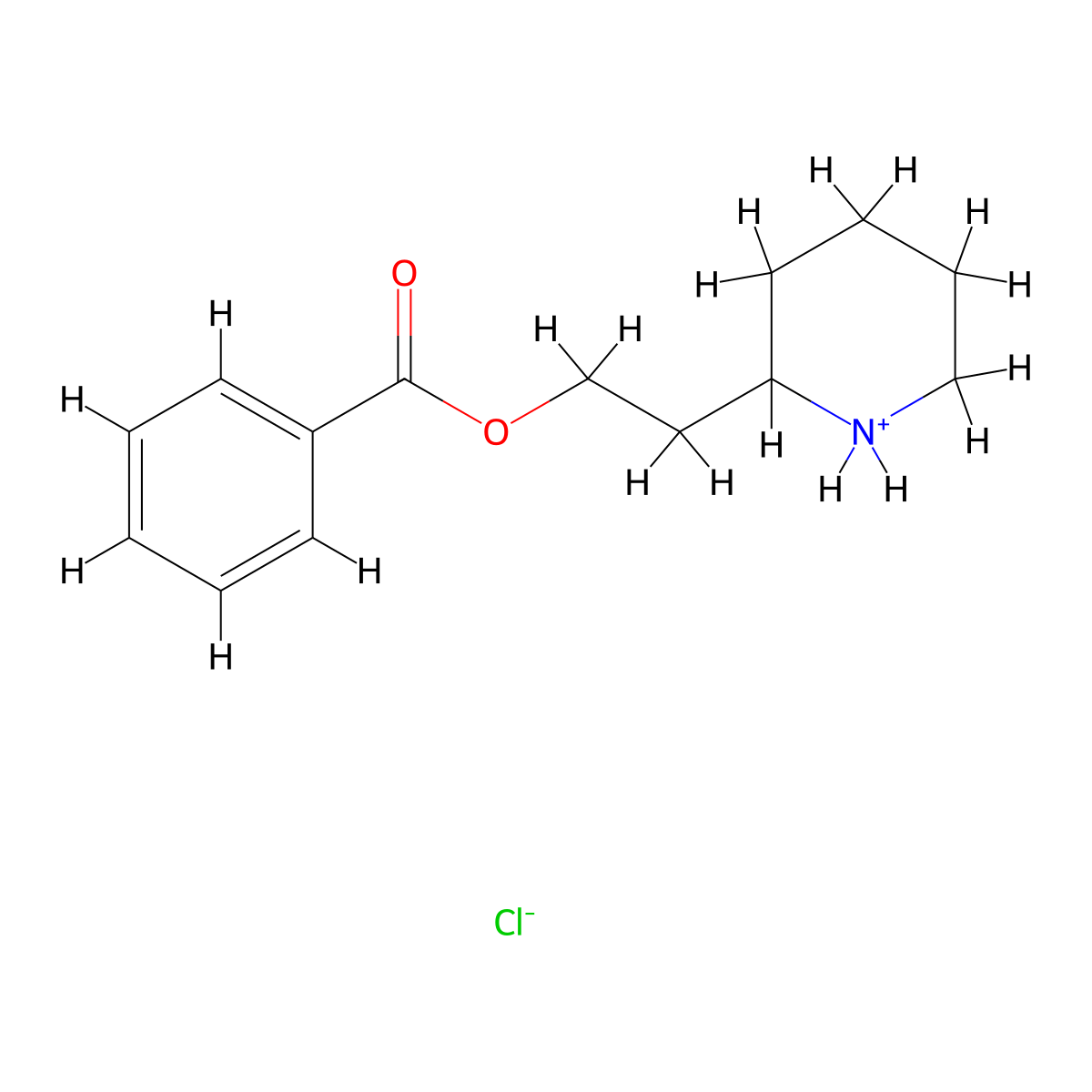 2-(Piperidin-2-yl)ethyl benzoate--hydrogen chloride (1/1) molecular structure, CAS 67031-71-4