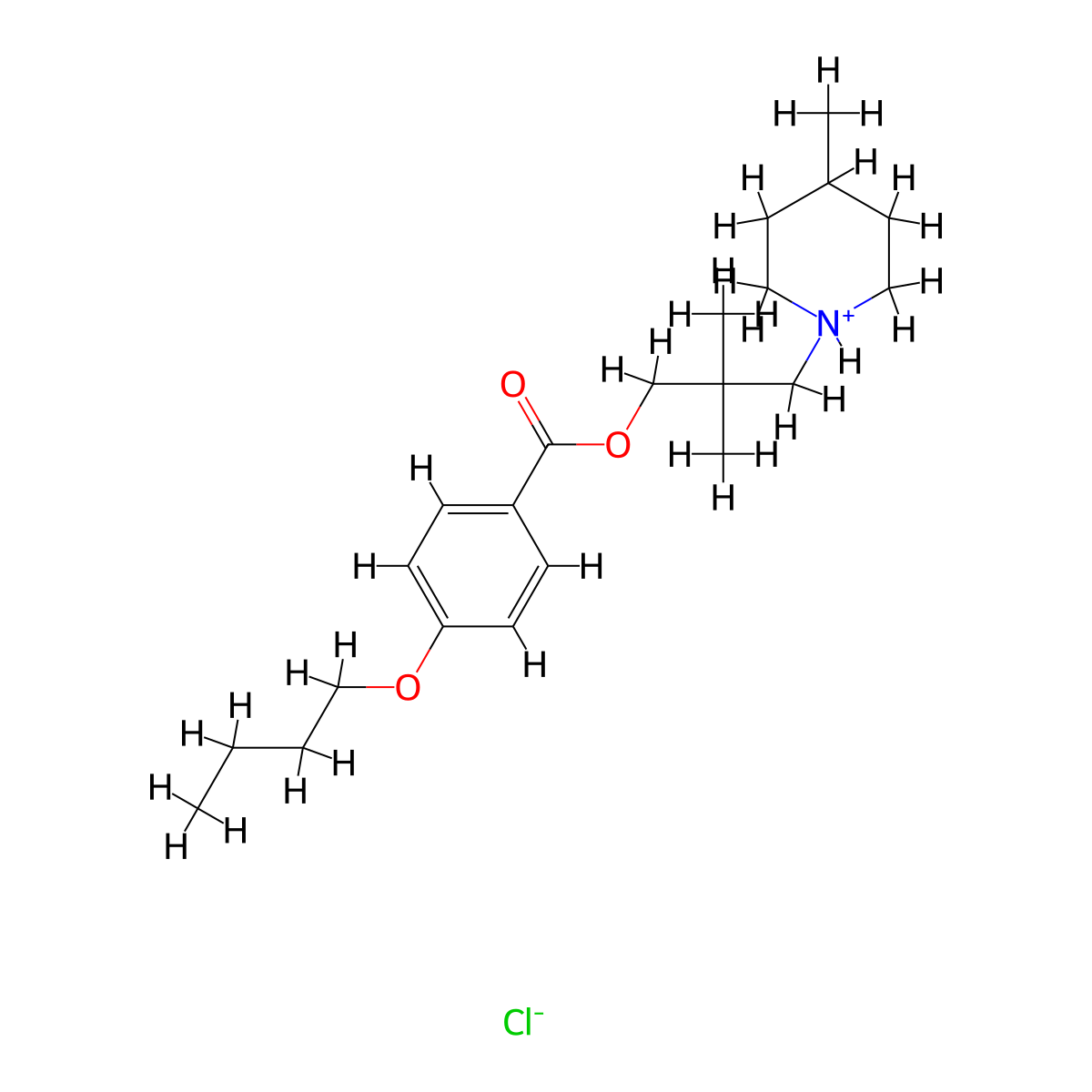 2,2-Dimethyl-3-(4-methylpiperidin-1-yl)propyl 4-butoxybenzoate--hydrogen chloride (1/1) molecular structure, CAS 67032-38-6