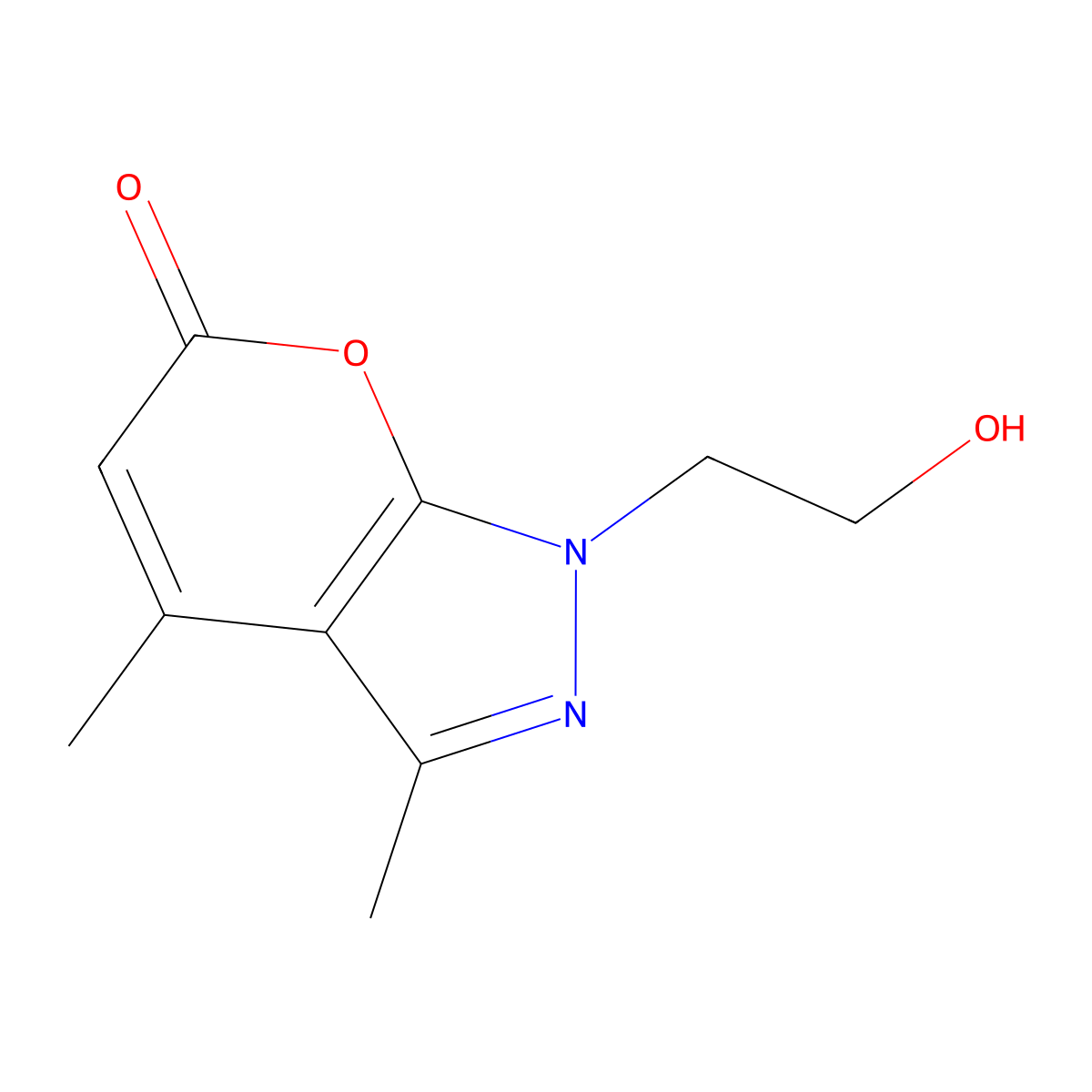 1-(2-Hydroxyethyl)-3,4-dimethylpyrano[2,3-C]pyrazol-6(1H)-one molecular structure, CAS 67056-25-1