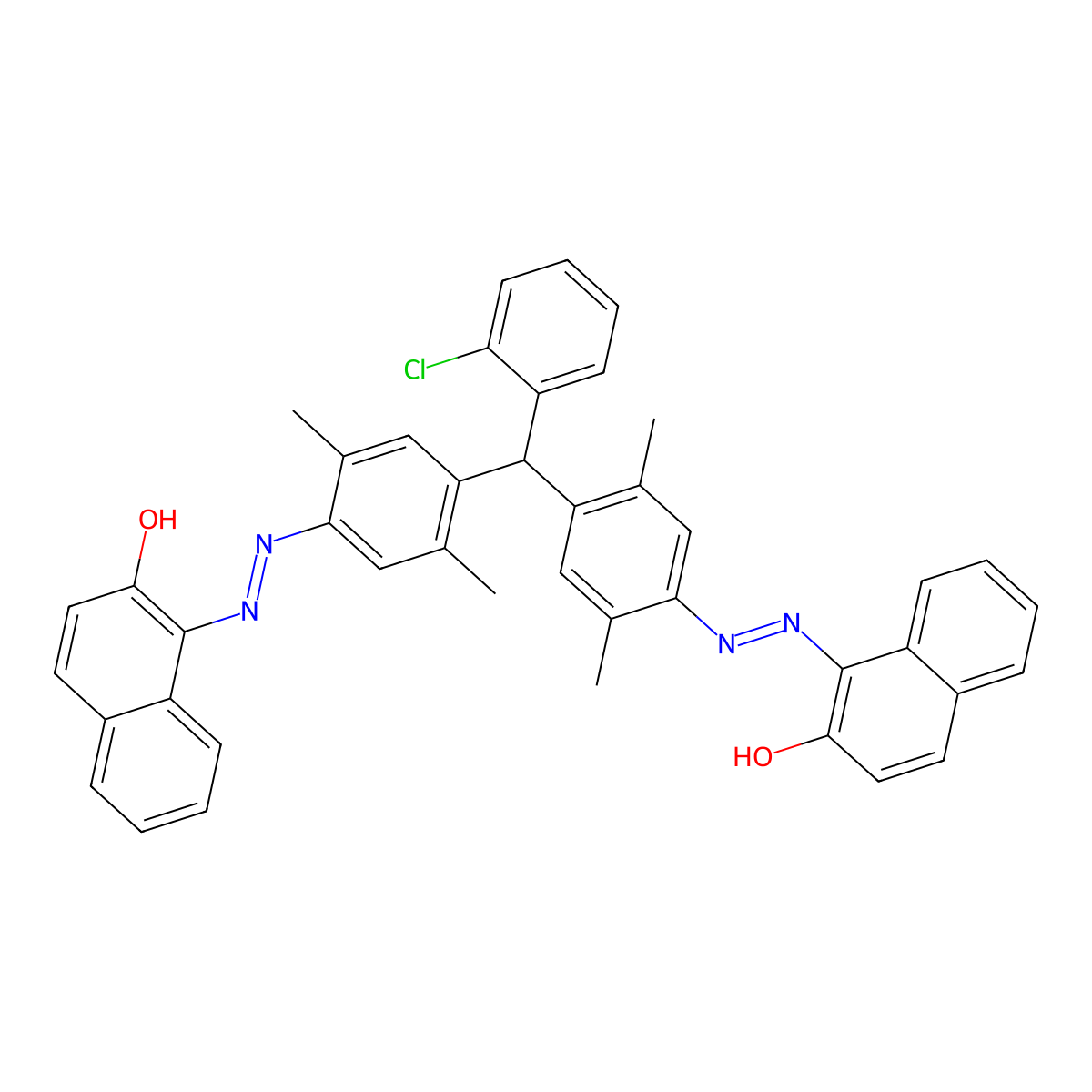 1,1'-[[(2-Chlorophenyl)methylene]bis[(2,5-dimethyl-4,1-phenylene)-2,1-diazenediyl]]bis[2-naphthalenol] molecular structure, CAS 6706-75-8