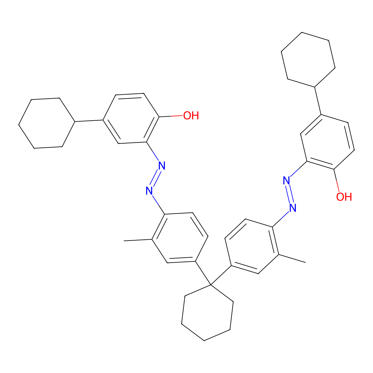 2,2'-(Cyclohexylidenebis((2-methyl-4,1-phenylene)azo))bis(4-cyclohexylphenol) molecular structure, CAS 6706-82-7