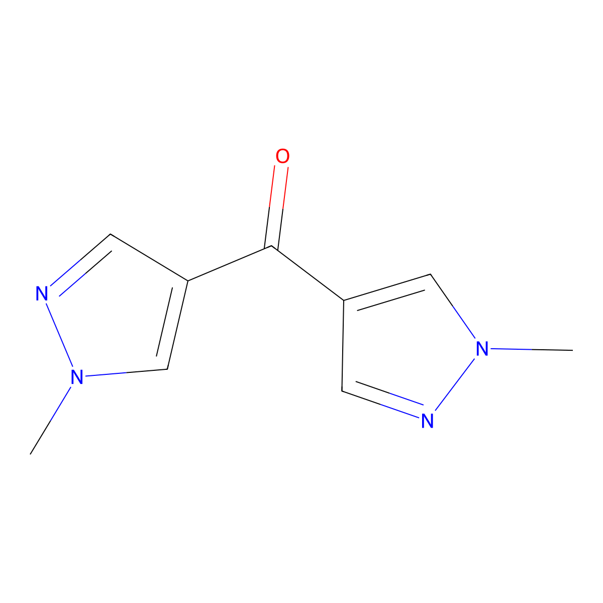 1-methyl-4-(1-methyl-1H-pyrazole-4-carbonyl)-1H-pyrazole molecular structure, CAS 67088-78-2
