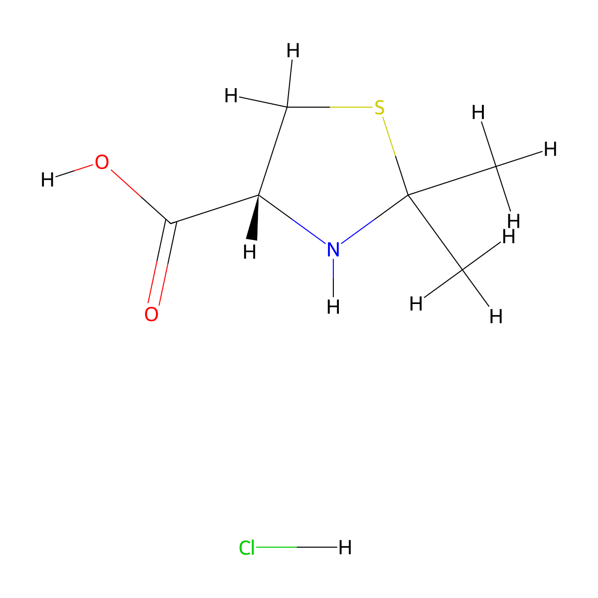 (R)-2,2-Dimethylthiazolidine-4-carboxylic acid hydrochloride molecular structure, CAS 67089-92-3