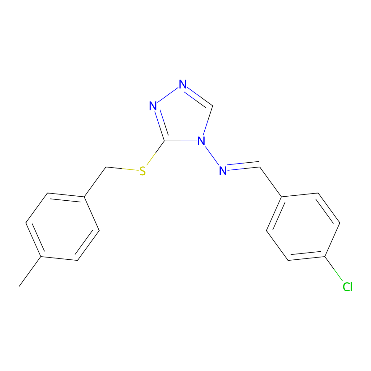 1-(4-chlorophenyl)-N-[3-[(4-methylphenyl)methylsulfanyl]-1,2,4-triazol-4-yl]methanimine molecular structure, CAS 6710-21-0