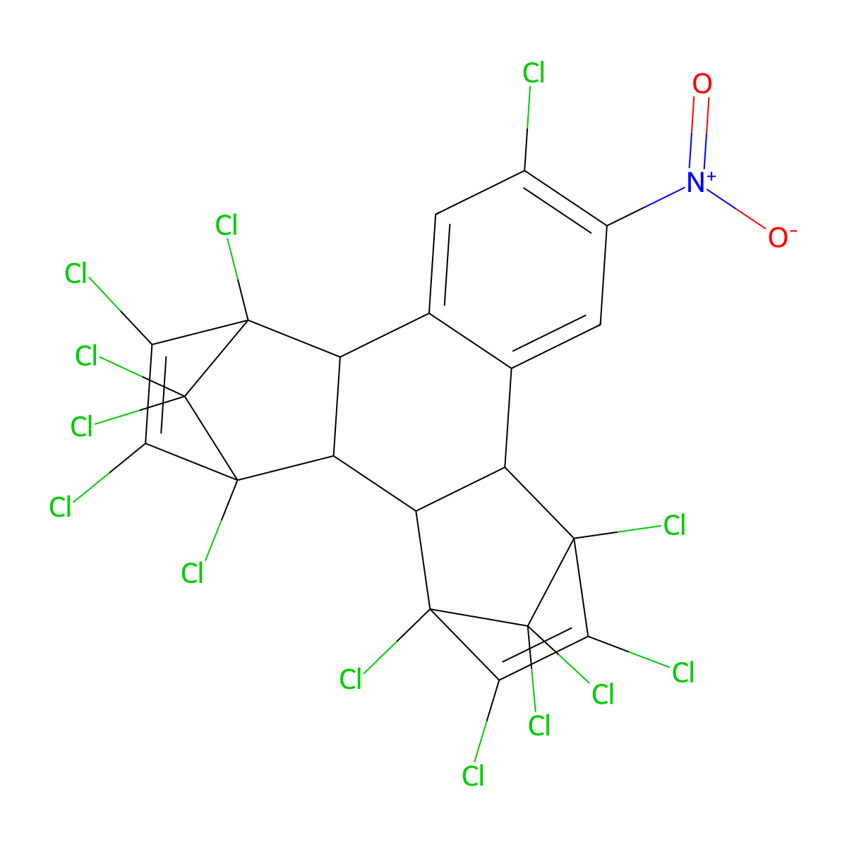 1,4,5,6,7,11,16,17,18,19,19,20,20-Tridecachloro-12-nitrohexacyclo[14.2.1.14,7.02,15.03,8.09,14]icosa-5,9,11,13,17-pentaene molecular structure, CAS 67102-97-0