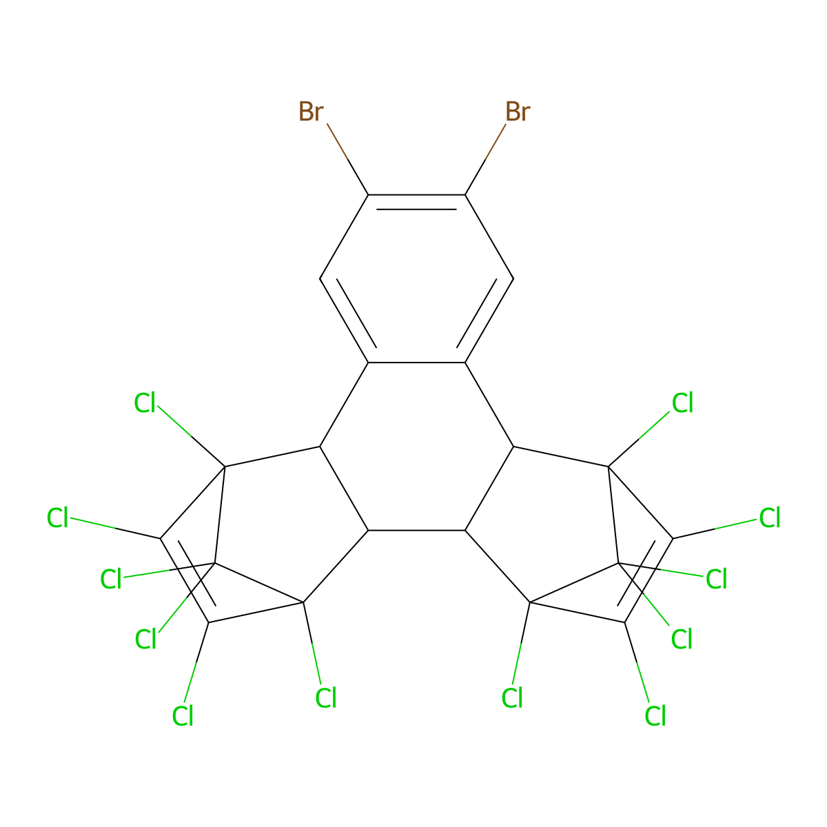 11,12-Dibromo-1,4,5,6,7,16,17,18,19,19,20,20-dodecachlorohexacyclo[14.2.1.14,7.02,15.03,8.09,14]icosa-5,9,11,13,17-pentaene molecular structure, CAS 67102-98-1