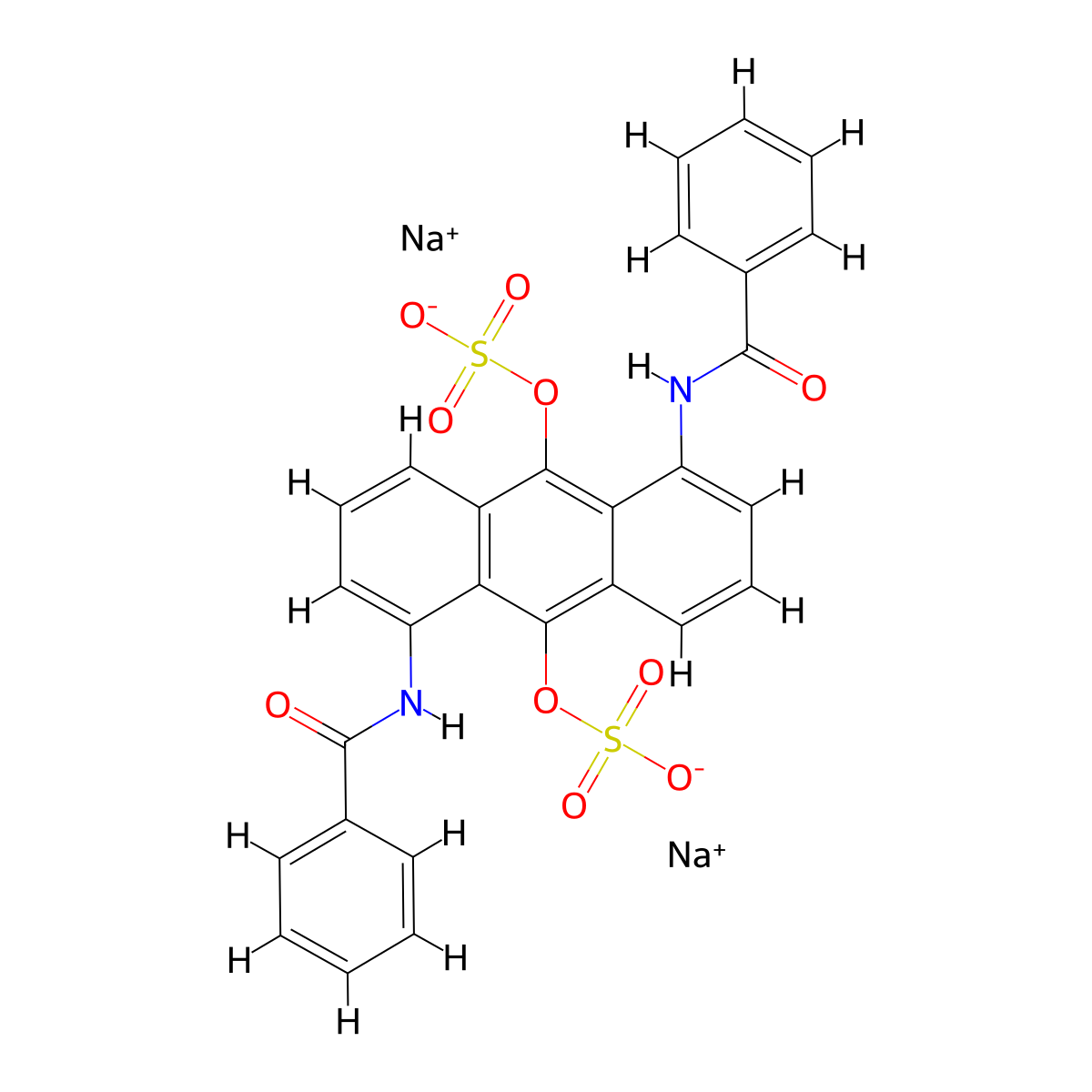 Benzamide, N,N'-[9,10-bis(sulfooxy)-1,5-anthracenediyl]bis-, sodium salt (1:2) molecular structure, CAS 6711-83-7