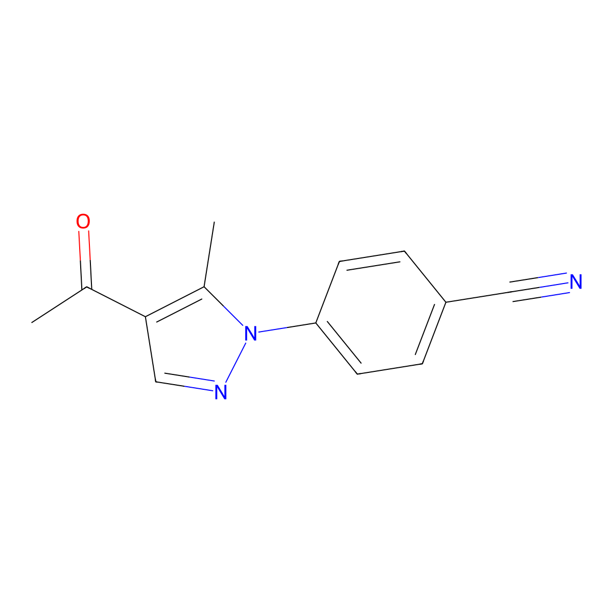 4-(4-acetyl-5-methyl-1H-pyrazol-1-yl)benzonitrile molecular structure, CAS 671181-66-1