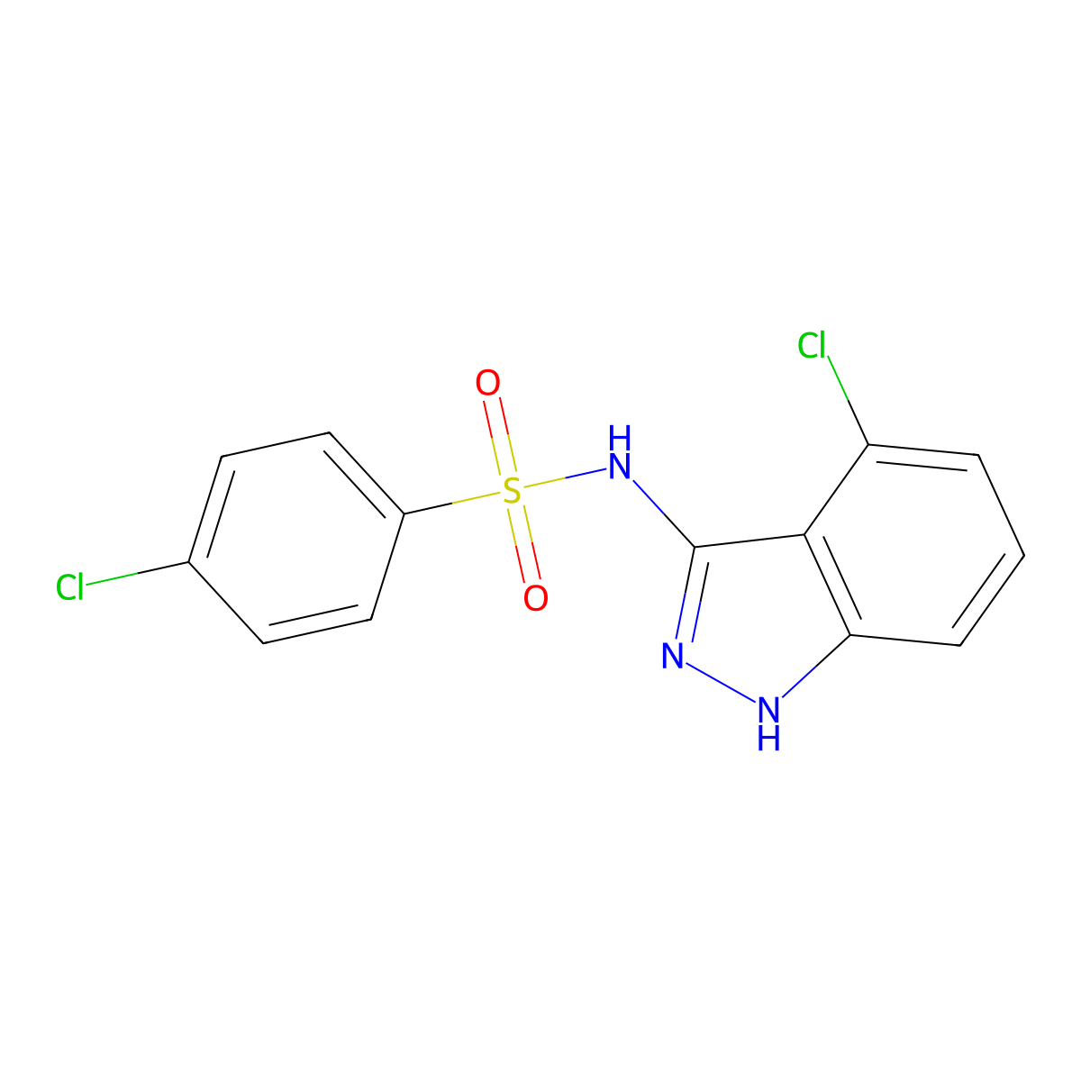 4-chloro-N-(4-chloro-1H-indazol-3-yl)benzenesulfonamide molecular structure, CAS 671188-38-8