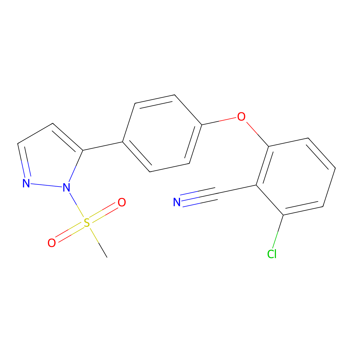 2-Chloro-6-[4-[1-(methylsulfonyl)-1H-pyrazol-5-yl]phenoxy]benzonitrile molecular structure, CAS 671188-83-3