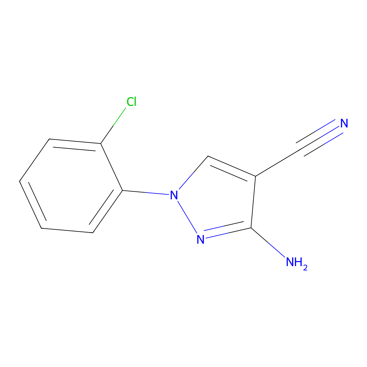 3-amino-1-(2-chlorophenyl)-1H-pyrazole-4-carbonitrile molecular structure, CAS 671191-90-5