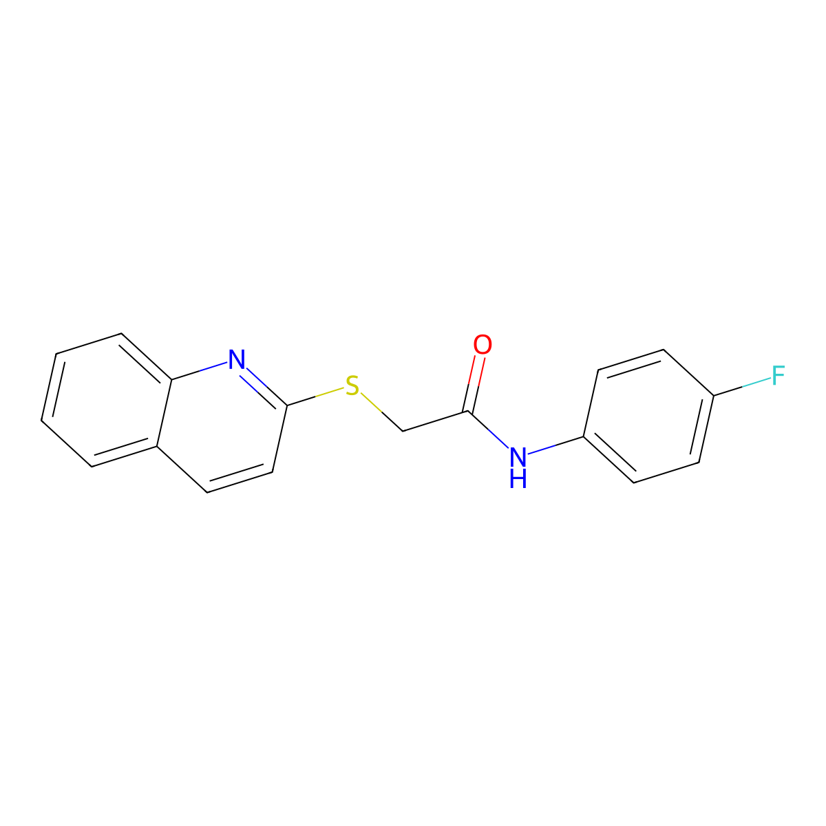 N-(4-fluorophenyl)-2-(quinolin-2-ylsulfanyl)acetamide molecular structure, CAS 671198-53-1