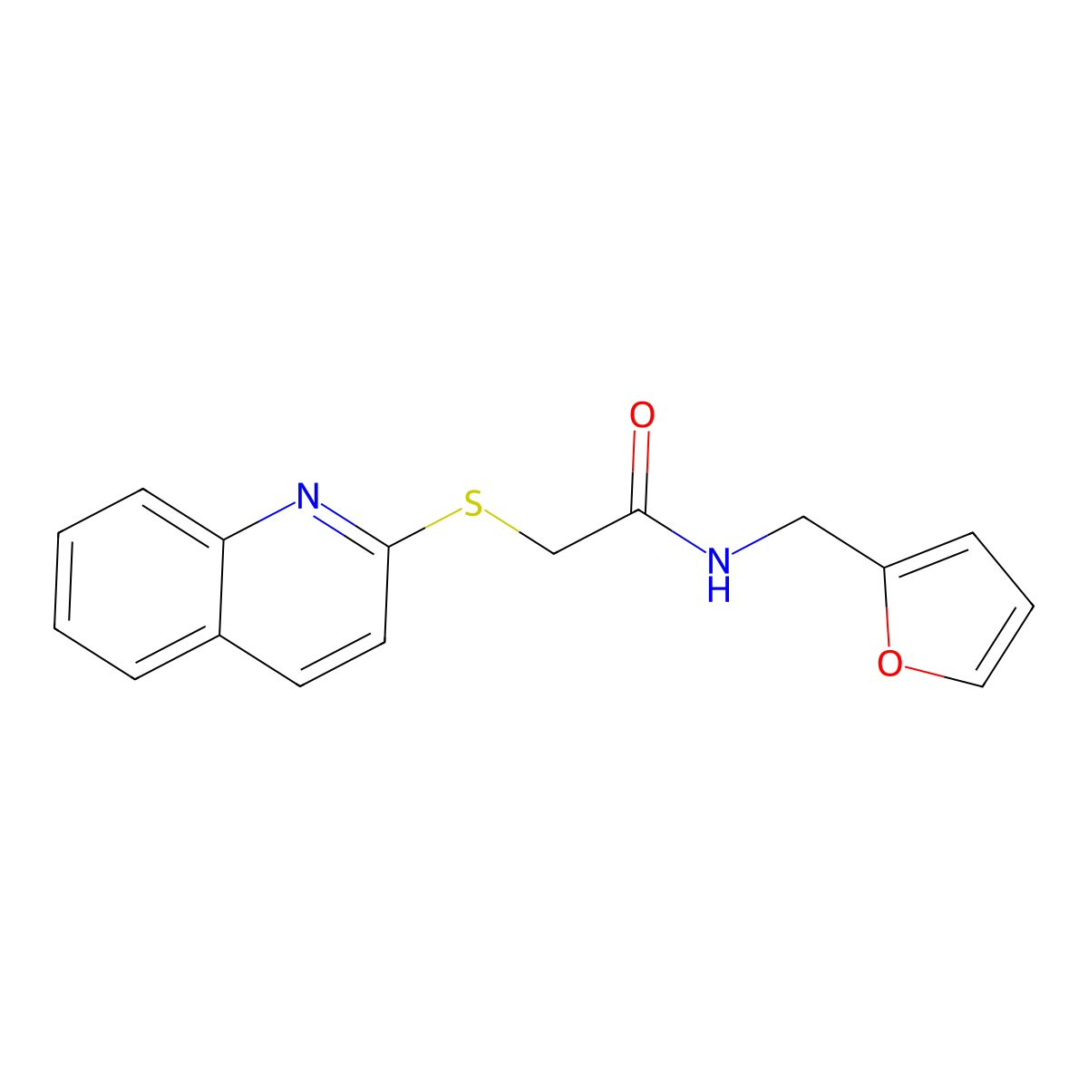 N-[(furan-2-yl)methyl]-2-(quinolin-2-ylsulfanyl)acetamide molecular structure, CAS 671198-54-2