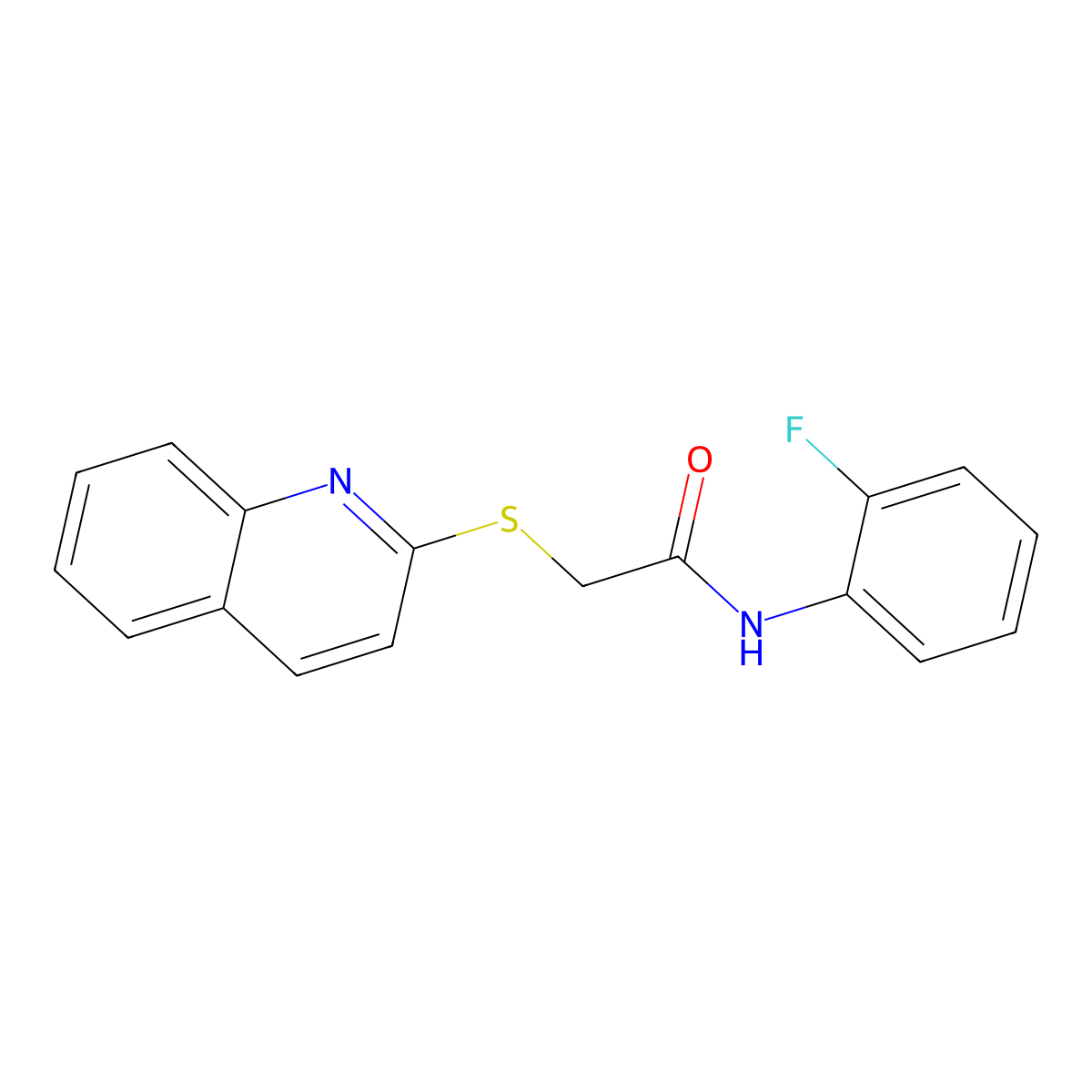 N-(2-fluorophenyl)-2-(quinolin-2-ylthio)acetamide molecular structure, CAS 671198-55-3