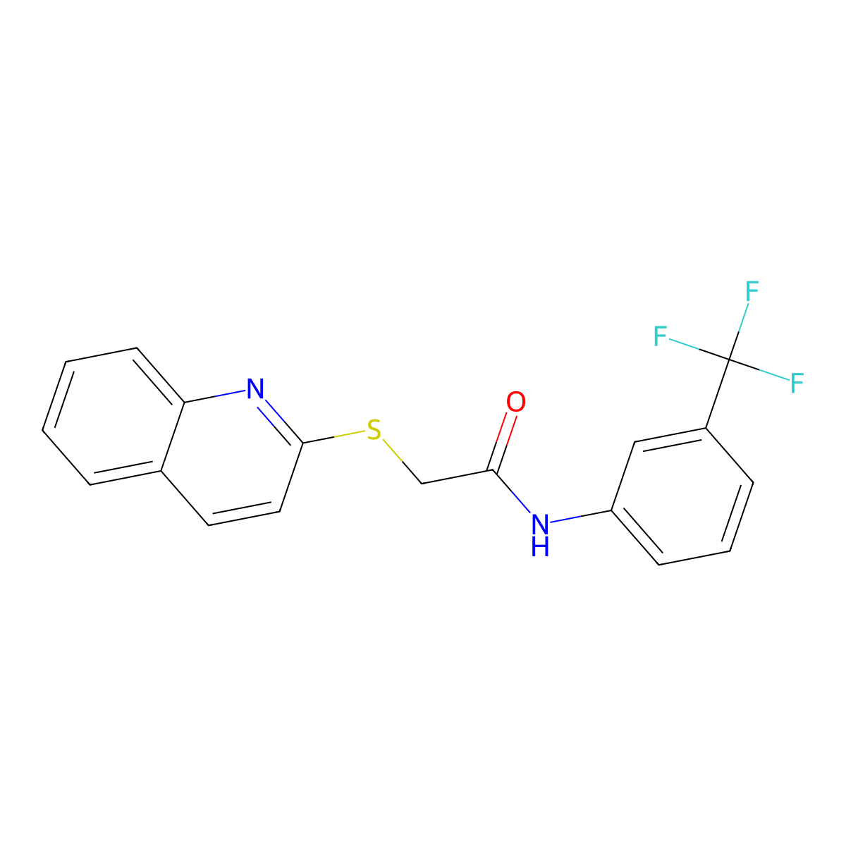 2-(quinolin-2-ylsulfanyl)-N-[3-(trifluoromethyl)phenyl]acetamide molecular structure, CAS 671198-56-4