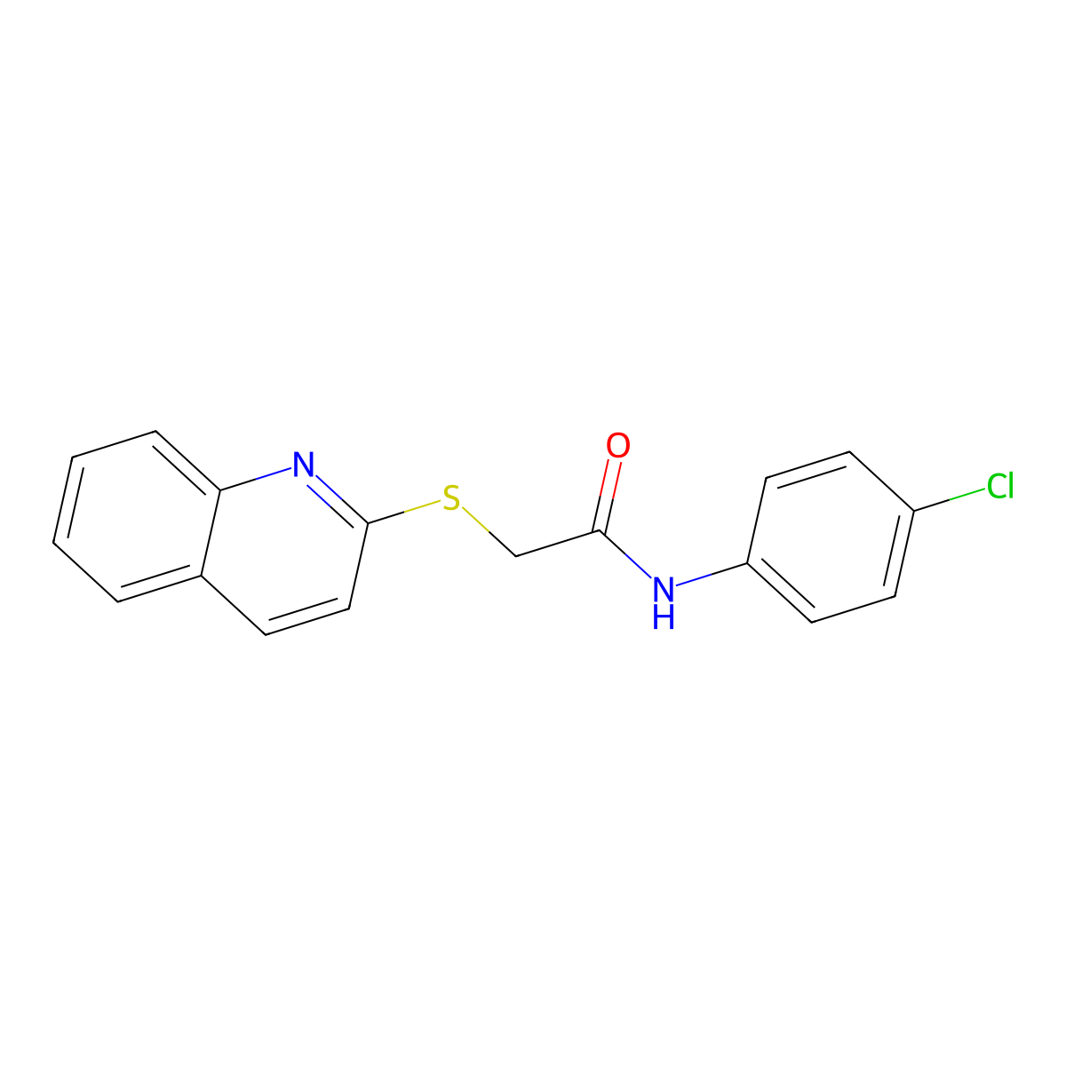 N-(4-chlorophenyl)-2-(quinolin-2-ylthio)acetamide molecular structure, CAS 671198-58-6