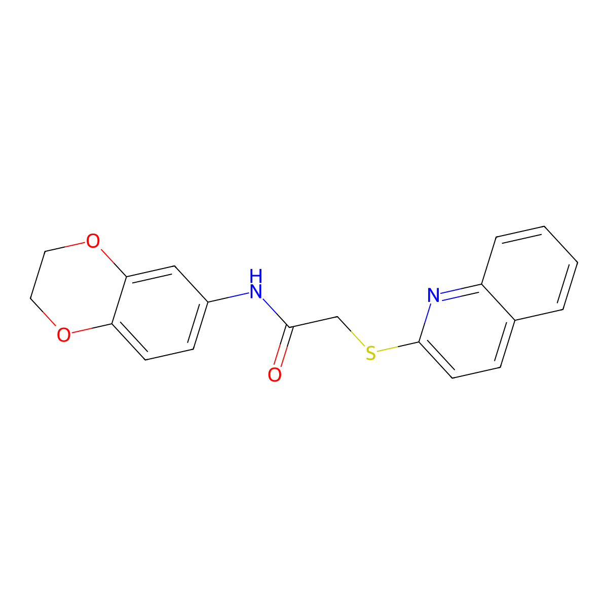 N-(2,3-dihydro-1,4-benzodioxin-6-yl)-2-(quinolin-2-ylsulfanyl)acetamide molecular structure, CAS 671198-63-3
