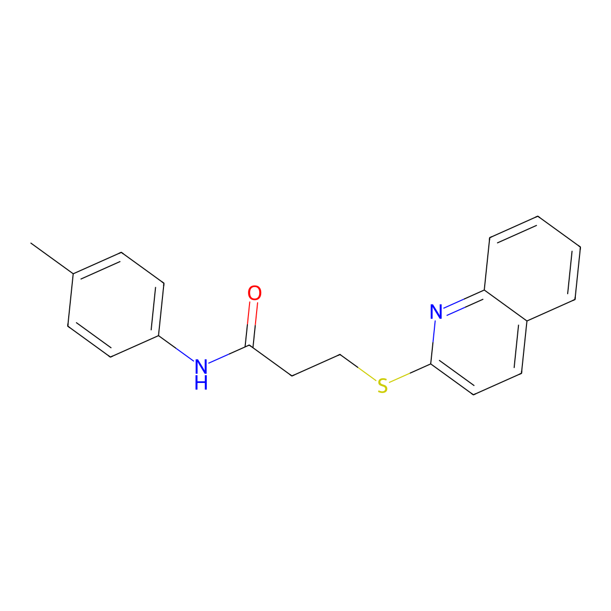 3-(quinolin-2-ylthio)-N-(p-tolyl)propanamide molecular structure, CAS 671198-68-8