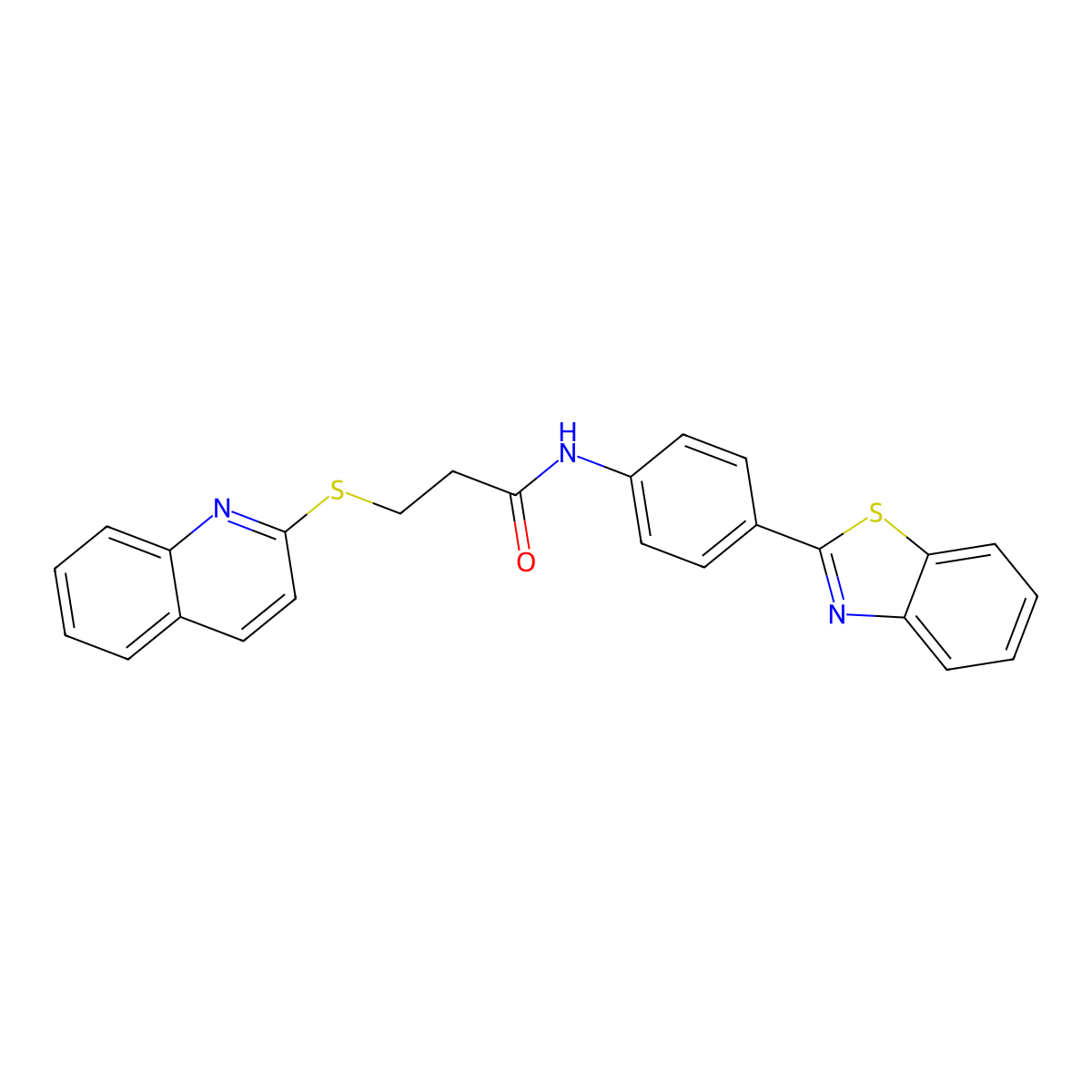 N-[4-(1,3-benzothiazol-2-yl)phenyl]-3-(quinolin-2-ylsulfanyl)propanamide molecular structure, CAS 671198-70-2