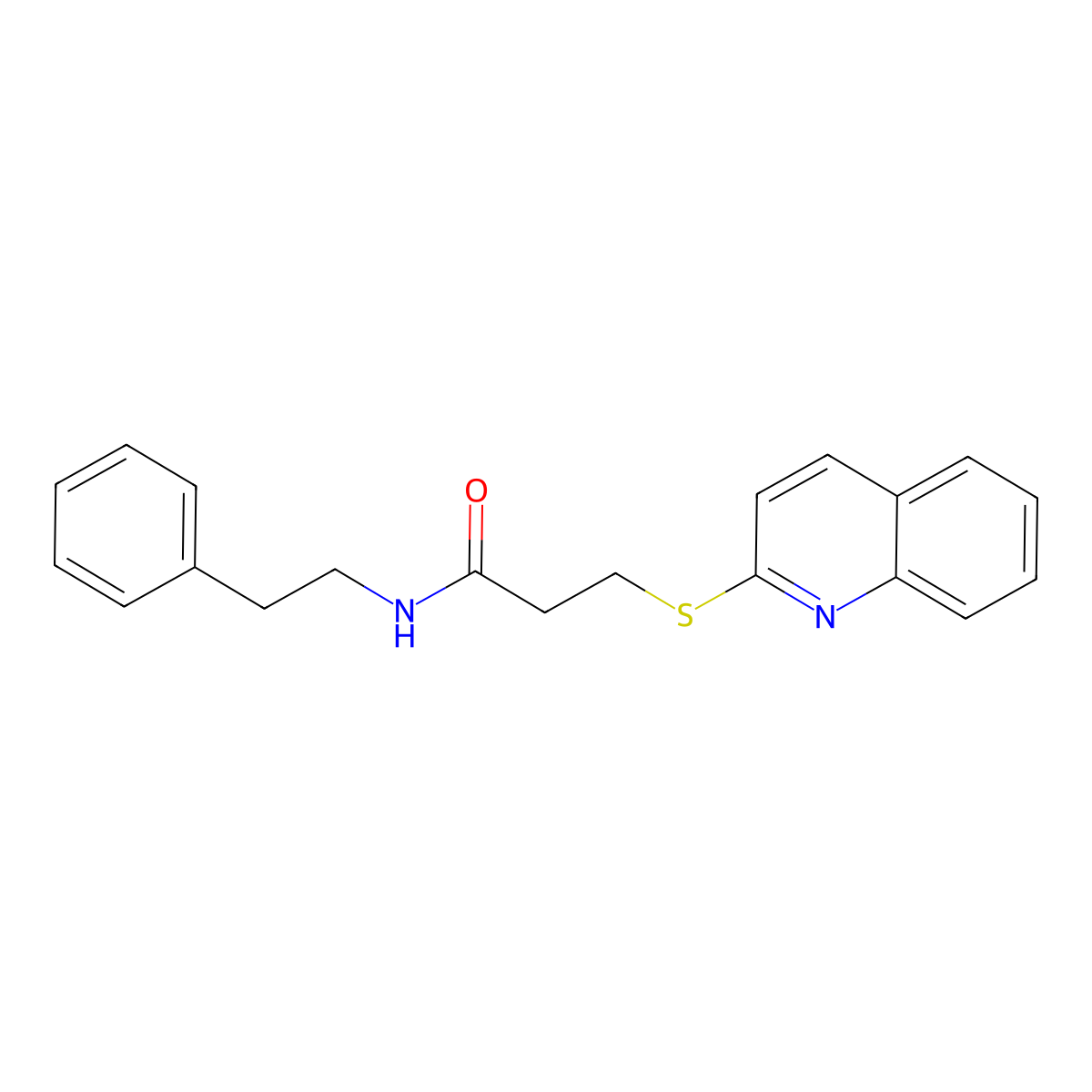 N-(2-phenylethyl)-3-(quinolin-2-ylsulfanyl)propanamide molecular structure, CAS 671198-71-3
