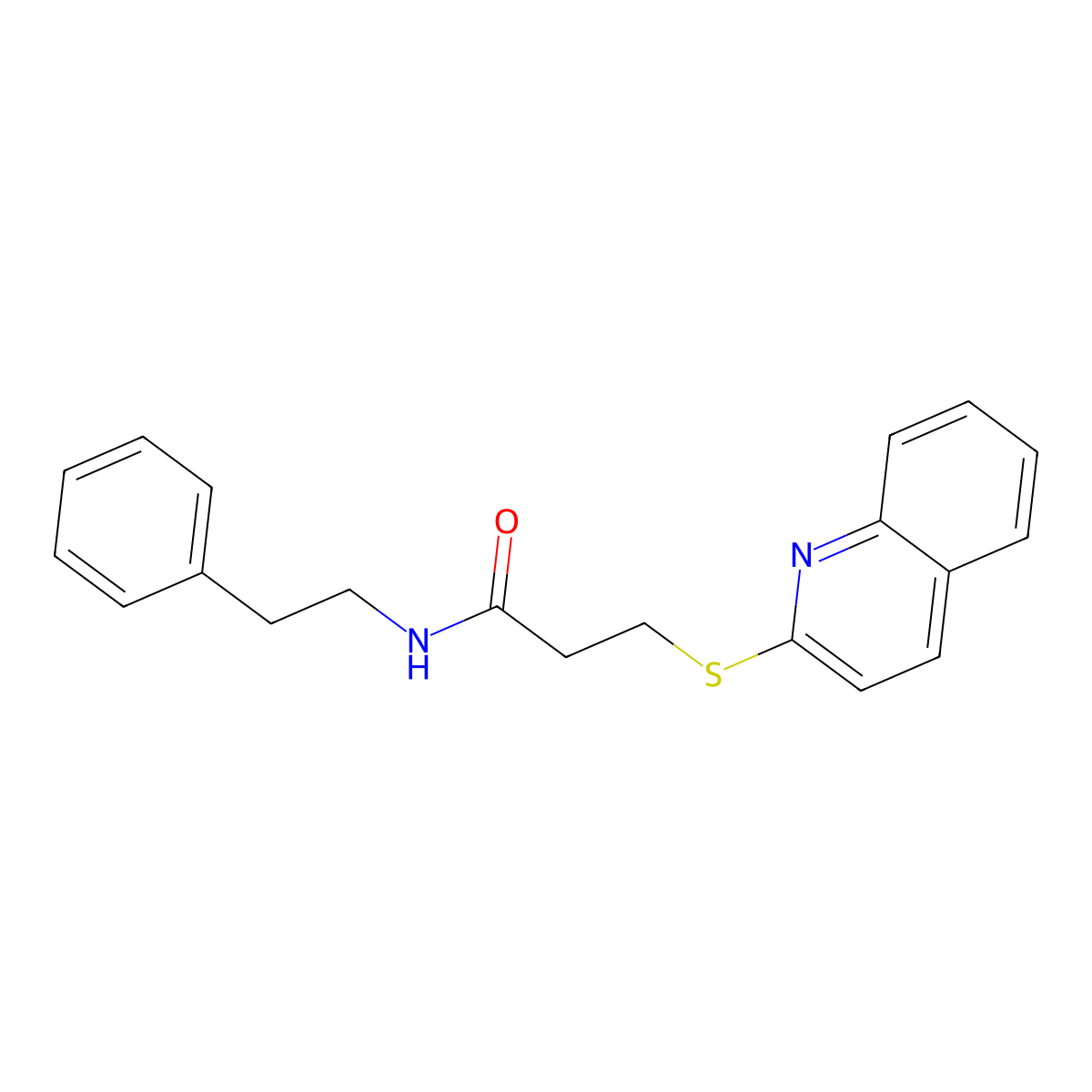 N-(2-phenylethyl)-3-(quinolin-2-ylsulfanyl)propanamide molecular structure, CAS 671198-71-3