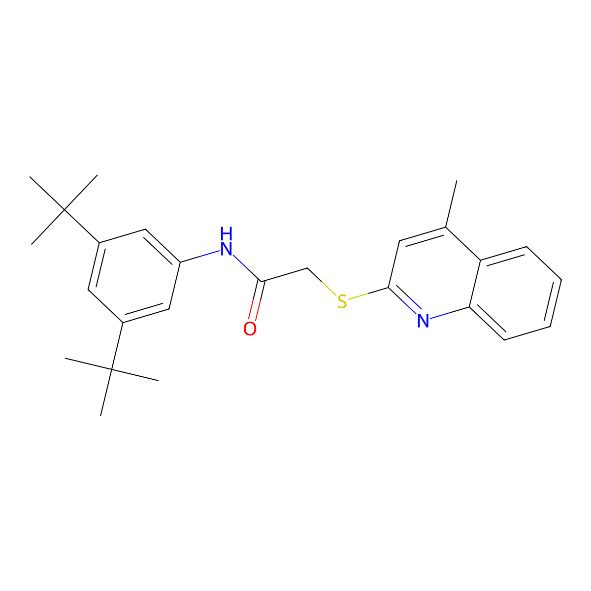 N-(3,5-ditert-butylphenyl)-2-(4-methylquinolin-2-yl)sulfanylacetamide molecular structure, CAS 671198-77-9