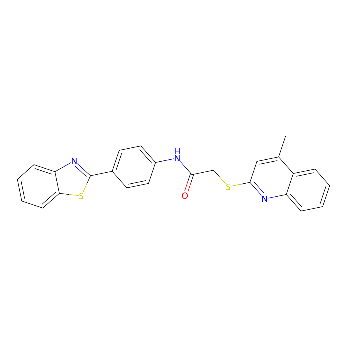 N-(4-(benzo[d]thiazol-2-yl)phenyl)-2-((4-methylquinolin-2-yl)thio)acetamide molecular structure, CAS 671198-78-0