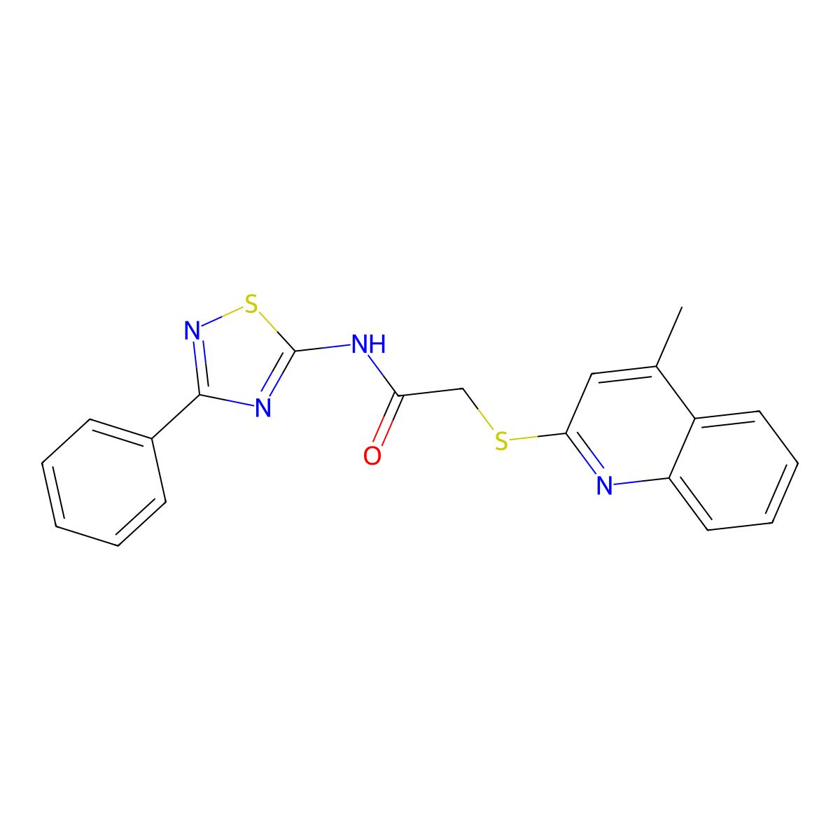2-[(4-methylquinolin-2-yl)sulfanyl]-N-(3-phenyl-1,2,4-thiadiazol-5-yl)acetamide molecular structure, CAS 671198-79-1