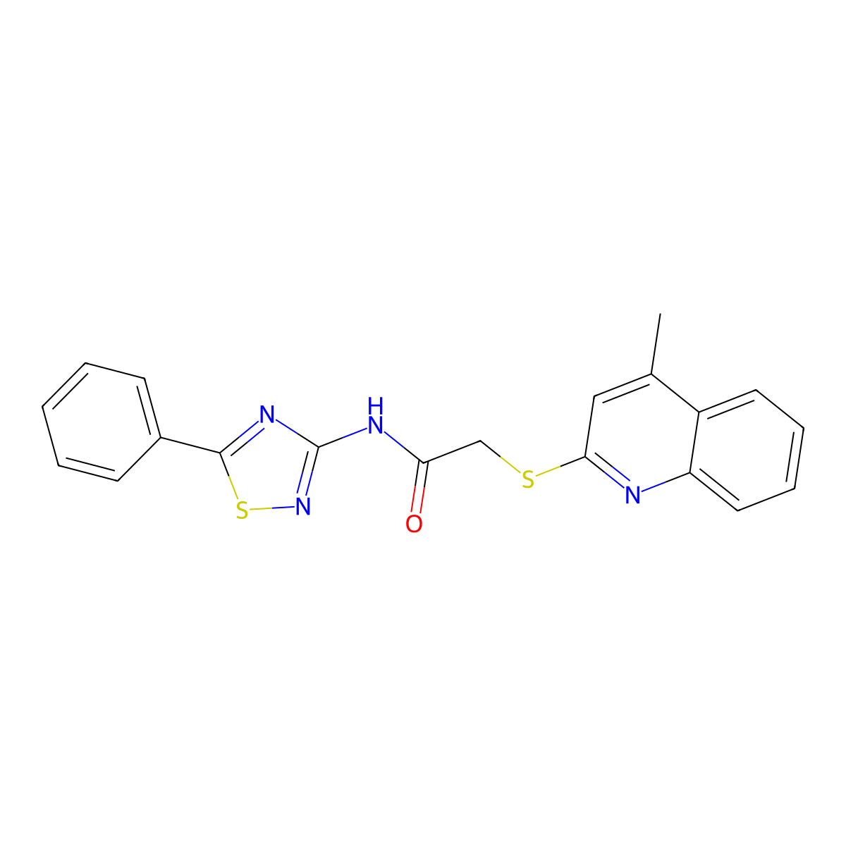 2-((4-methylquinolin-2-yl)thio)-N-(5-phenyl-1,2,4-thiadiazol-3-yl)acetamide molecular structure, CAS 671198-80-4