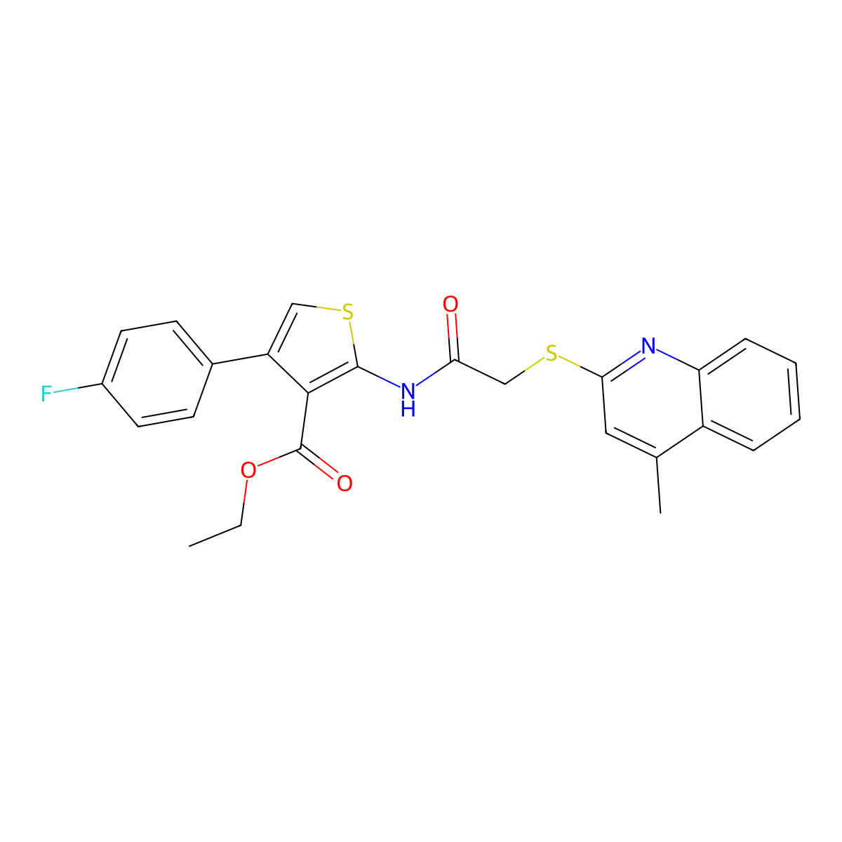 Ethyl 4-(4-fluorophenyl)-2-[[2-(4-methylquinolin-2-yl)sulfanylacetyl]amino]thiophene-3-carboxylate molecular structure, CAS 671198-87-1