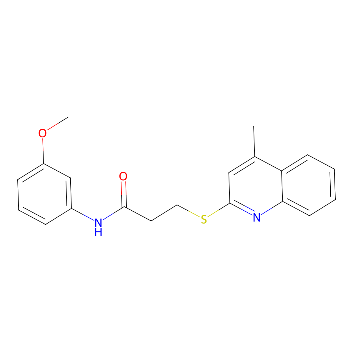 N-(3-methoxyphenyl)-3-(4-methylquinolin-2-yl)sulfanylpropanamide molecular structure, CAS 671198-92-8
