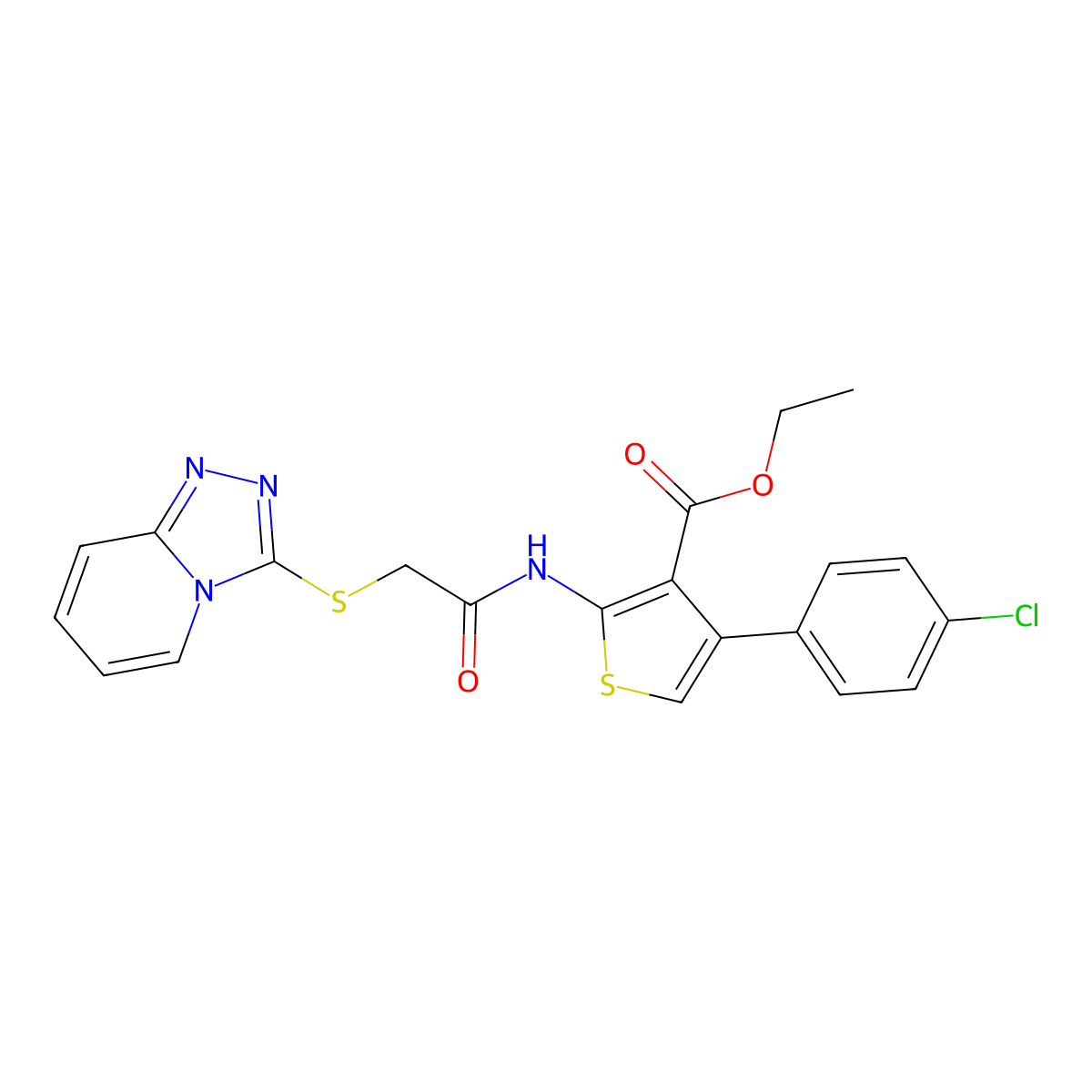 Ethyl 4-(4-chlorophenyl)-2-[[2-([1,2,4]triazolo[4,3-a]pyridin-3-ylsulfanyl)acetyl]amino]thiophene-3-carboxylate molecular structure, CAS 671198-99-5