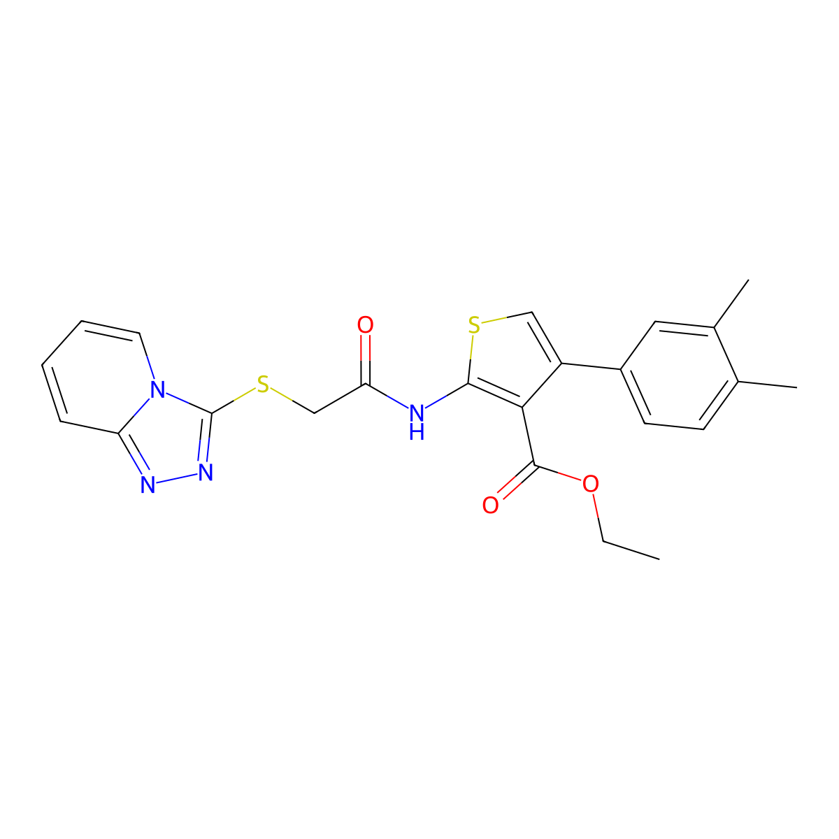 Ethyl 2-(2-([1,2,4]triazolo[4,3-a]pyridin-3-ylthio)acetamido)-4-(3,4-dimethylphenyl)thiophene-3-carboxylate molecular structure, CAS 671199-00-1