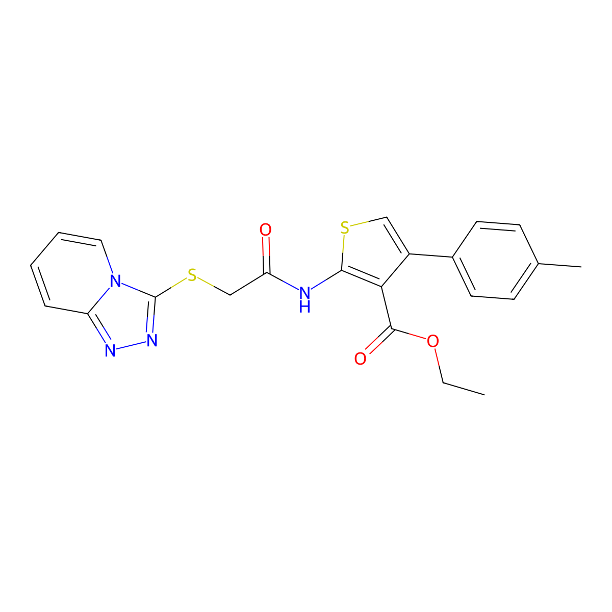 Ethyl 4-(4-methylphenyl)-2-(2-{[1,2,4]triazolo[4,3-a]pyridin-3-ylsulfanyl}acetamido)thiophene-3-carboxylate molecular structure, CAS 671199-01-2