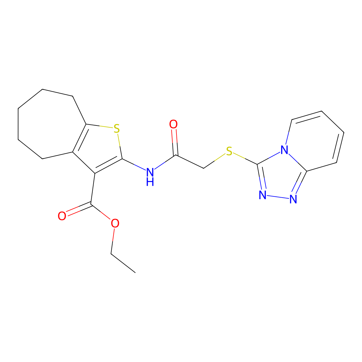 Ethyl 2-(2-{[1,2,4]triazolo[4,3-A]pyridin-3-ylsulfanyl}acetamido)-4H,5H,6H,7H,8H-cyclohepta[B]thiophene-3-carboxylate molecular structure, CAS 671199-02-3
