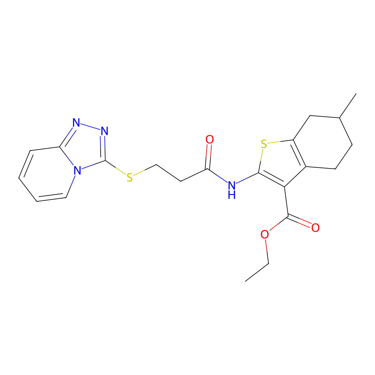 Ethyl 2-(3-([1,2,4]triazolo[4,3-a]pyridin-3-ylthio)propanamido)-6-methyl-4,5,6,7-tetrahydrobenzo[b]thiophene-3-carboxylate molecular structure, CAS 671199-08-9
