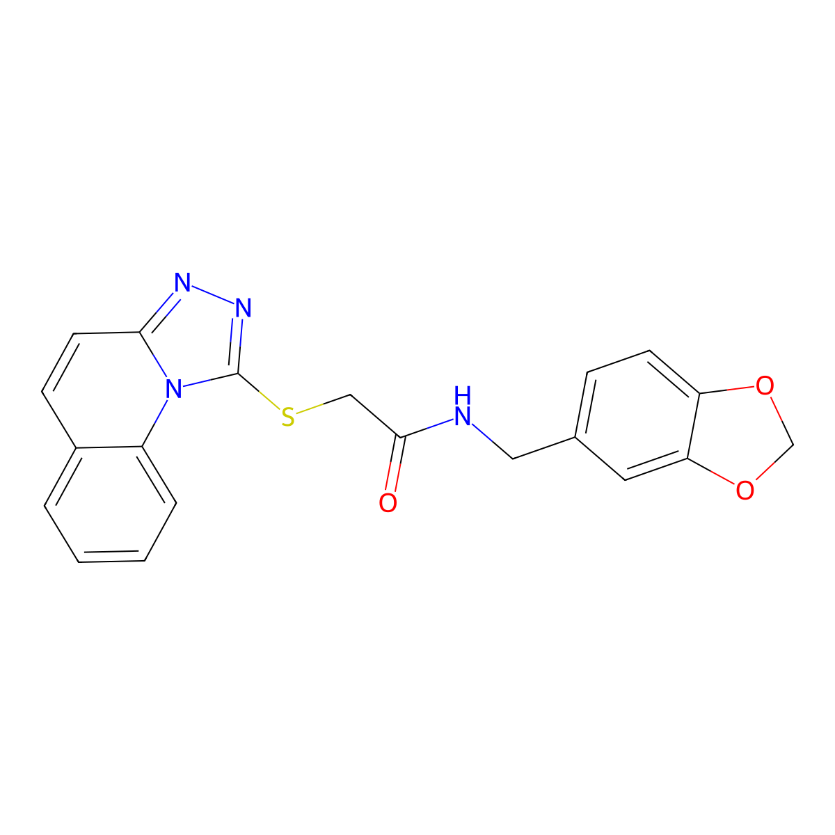 N-(1,3-benzodioxol-5-ylmethyl)-2-([1,2,4]triazolo[4,3-a]quinolin-1-ylsulfanyl)acetamide molecular structure, CAS 671199-18-1