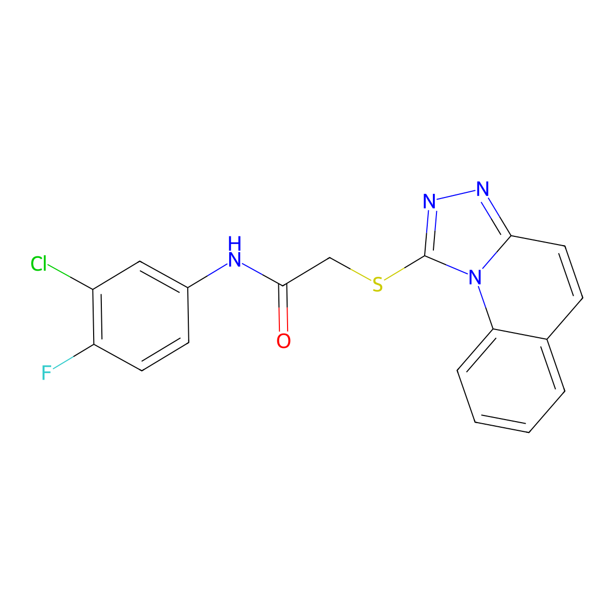 N-(3-chloro-4-fluorophenyl)-2-([1,2,4]triazolo[4,3-a]quinolin-1-ylsulfanyl)acetamide molecular structure, CAS 671199-23-8