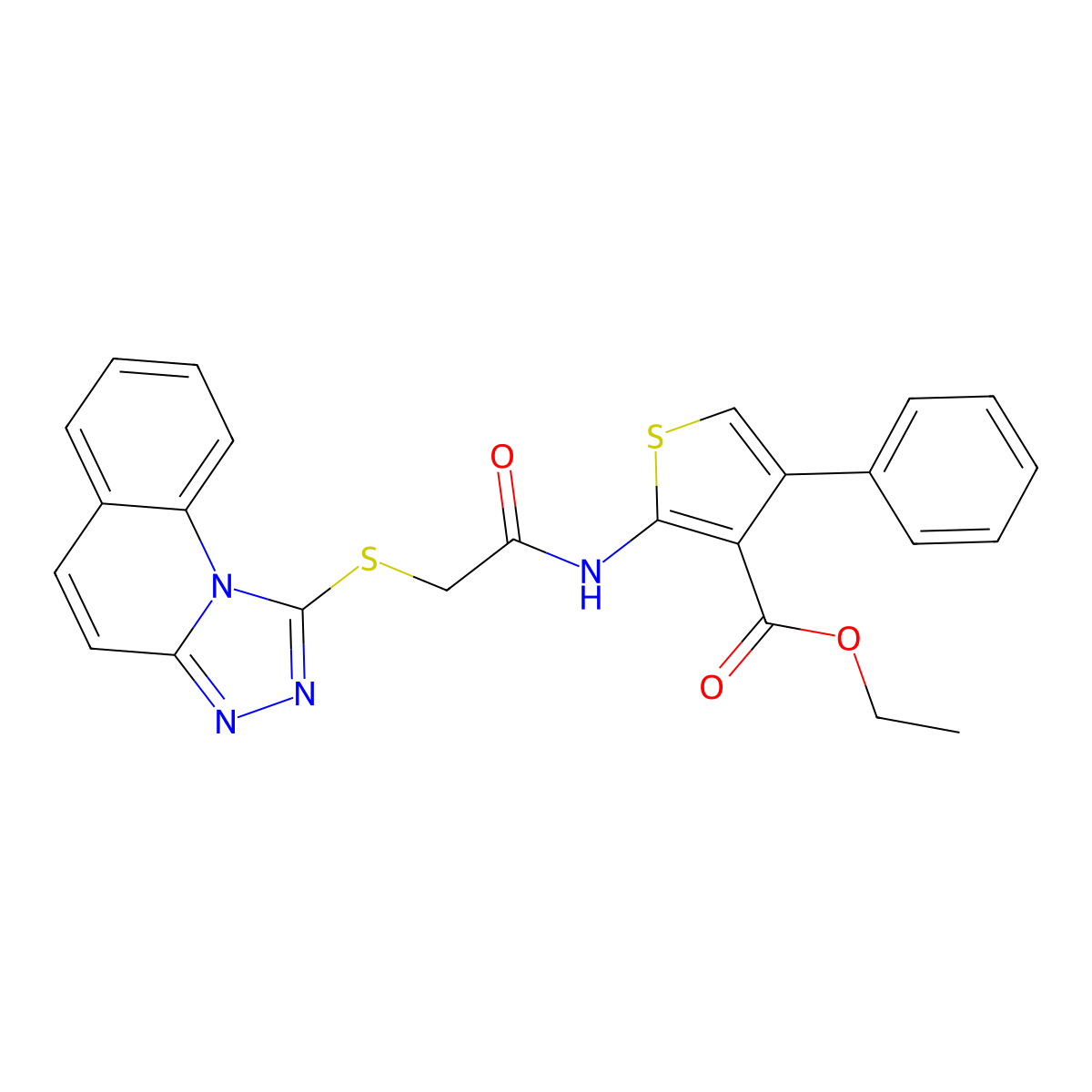 Ethyl 2-(2-([1,2,4]triazolo[4,3-a]quinolin-1-ylthio)acetamido)-4-phenylthiophene-3-carboxylate molecular structure, CAS 671199-26-1