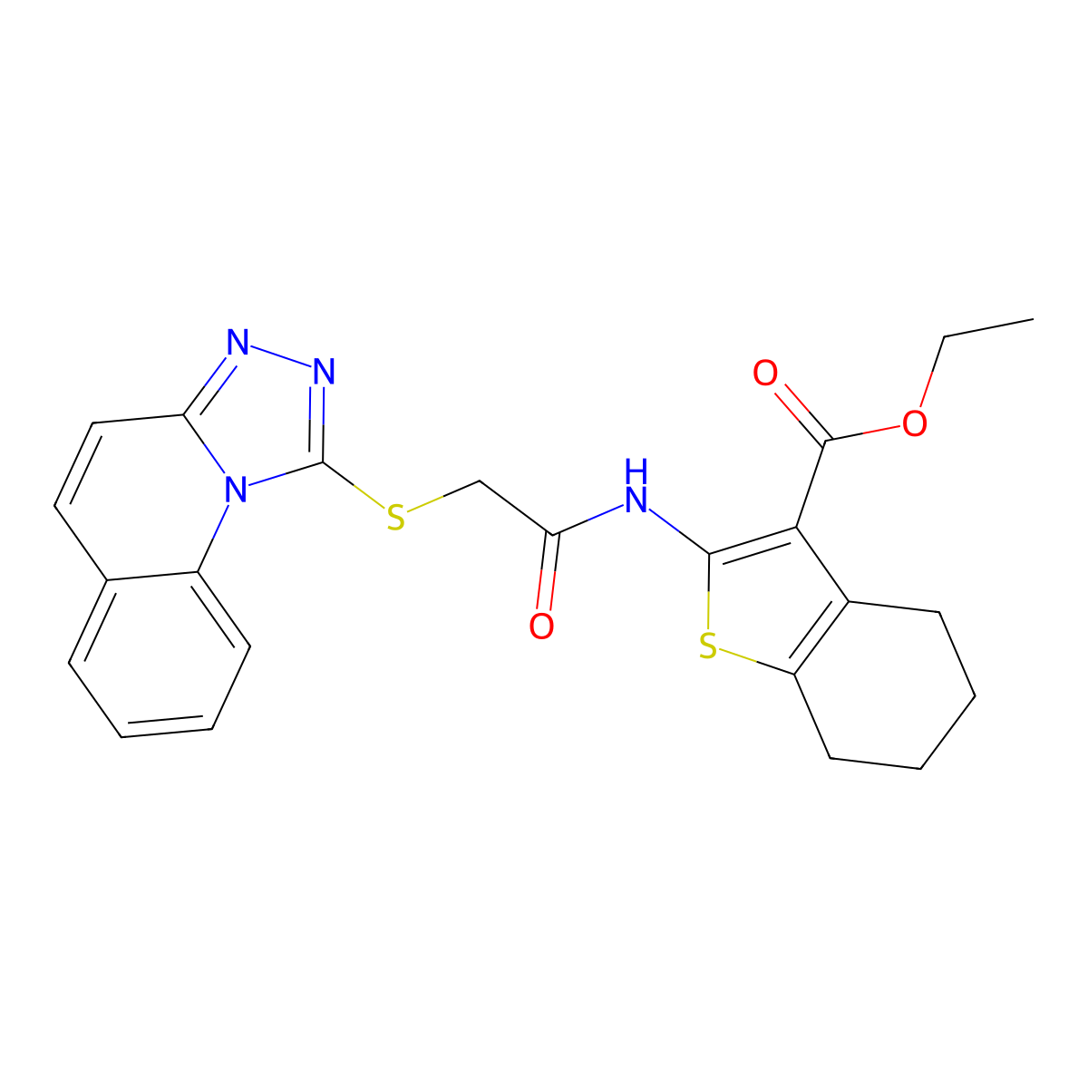 Ethyl 2-(2-([1,2,4]triazolo[4,3-a]quinolin-1-ylthio)acetamido)-4,5,6,7-tetrahydrobenzo[b]thiophene-3-carboxylate molecular structure, CAS 671199-27-2