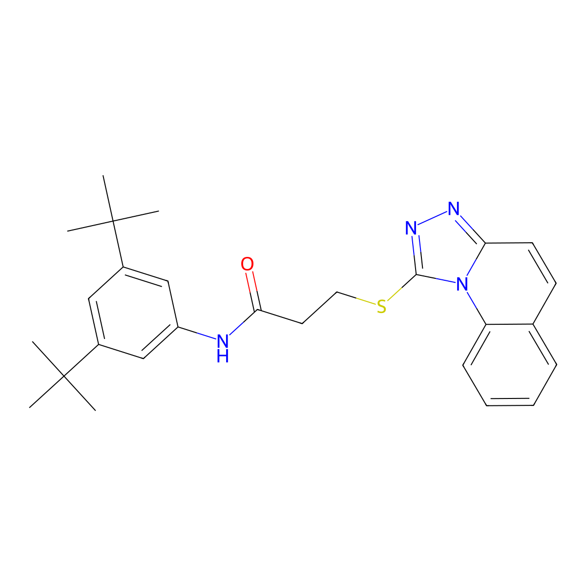 N-(3,5-ditert-butylphenyl)-3-([1,2,4]triazolo[4,3-a]quinolin-1-ylsulfanyl)propanamide molecular structure, CAS 671199-30-7