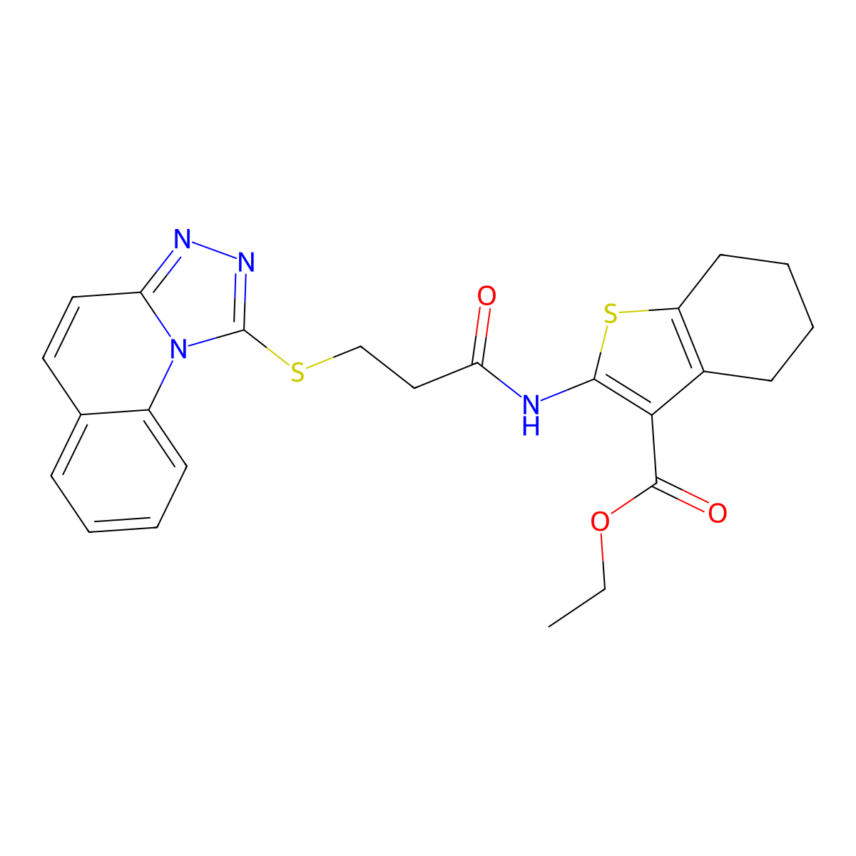 Ethyl 2-(3-([1,2,4]triazolo[4,3-a]quinolin-1-ylthio)propanamido)-4,5,6,7-tetrahydrobenzo[b]thiophene-3-carboxylate molecular structure, CAS 671199-33-0