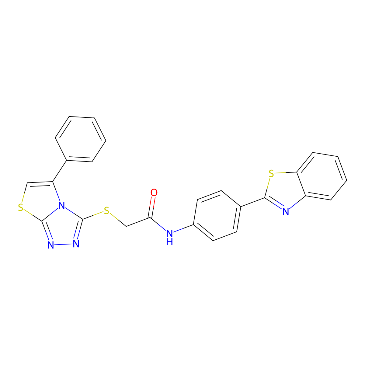 N-(4-(benzo[d]thiazol-2-yl)phenyl)-2-((5-phenylthiazolo[2,3-c][1,2,4]triazol-3-yl)thio)acetamide molecular structure, CAS 671199-58-9