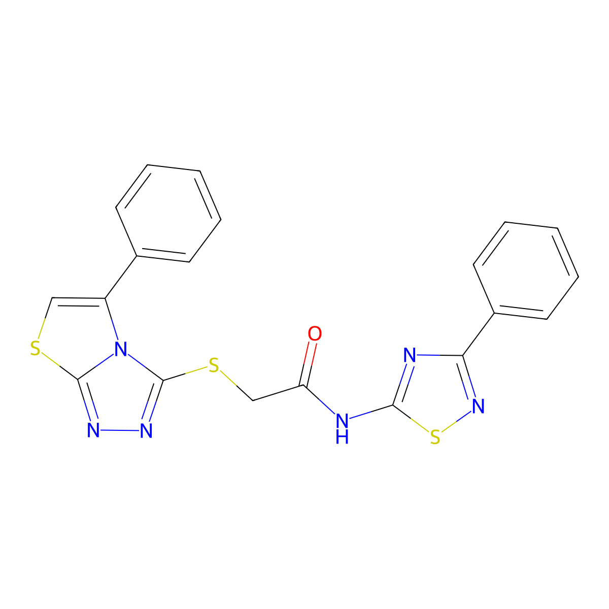 N-(3-phenyl-1,2,4-thiadiazol-5-yl)-2-({5-phenyl-[1,2,4]triazolo[3,4-b][1,3]thiazol-3-yl}sulfanyl)acetamide molecular structure, CAS 671199-59-0