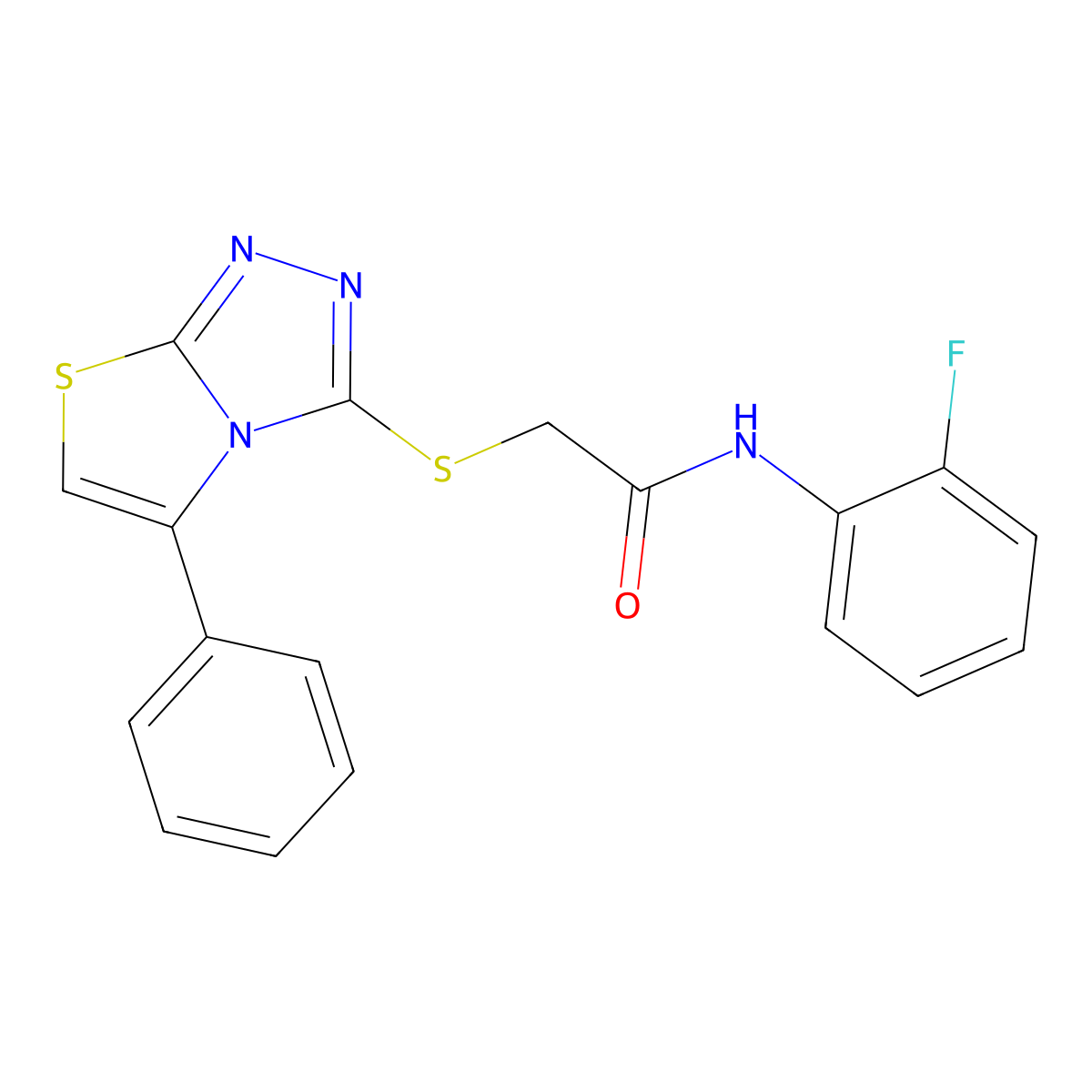 N-(2-fluorophenyl)-2-[(5-phenyl-[1,3]thiazolo[2,3-c][1,2,4]triazol-3-yl)sulfanyl]acetamide molecular structure, CAS 671199-65-8