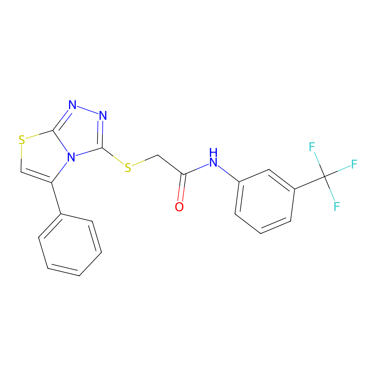 2-[(5-phenyl-[1,3]thiazolo[2,3-c][1,2,4]triazol-3-yl)sulfanyl]-N-[3-(trifluoromethyl)phenyl]acetamide molecular structure, CAS 671199-66-9