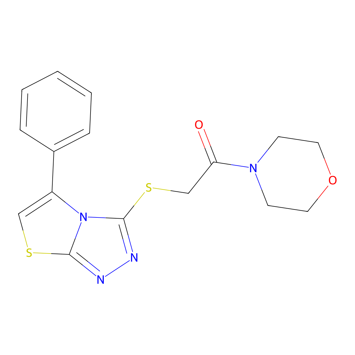 1-(Morpholin-4-yl)-2-({5-phenyl-[1,2,4]triazolo[3,4-b][1,3]thiazol-3-yl}sulfanyl)ethan-1-one molecular structure, CAS 671199-69-2